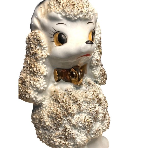 Vintage ceramic White Poodle Spaghetti Trim glitter - Picture 12 of 14